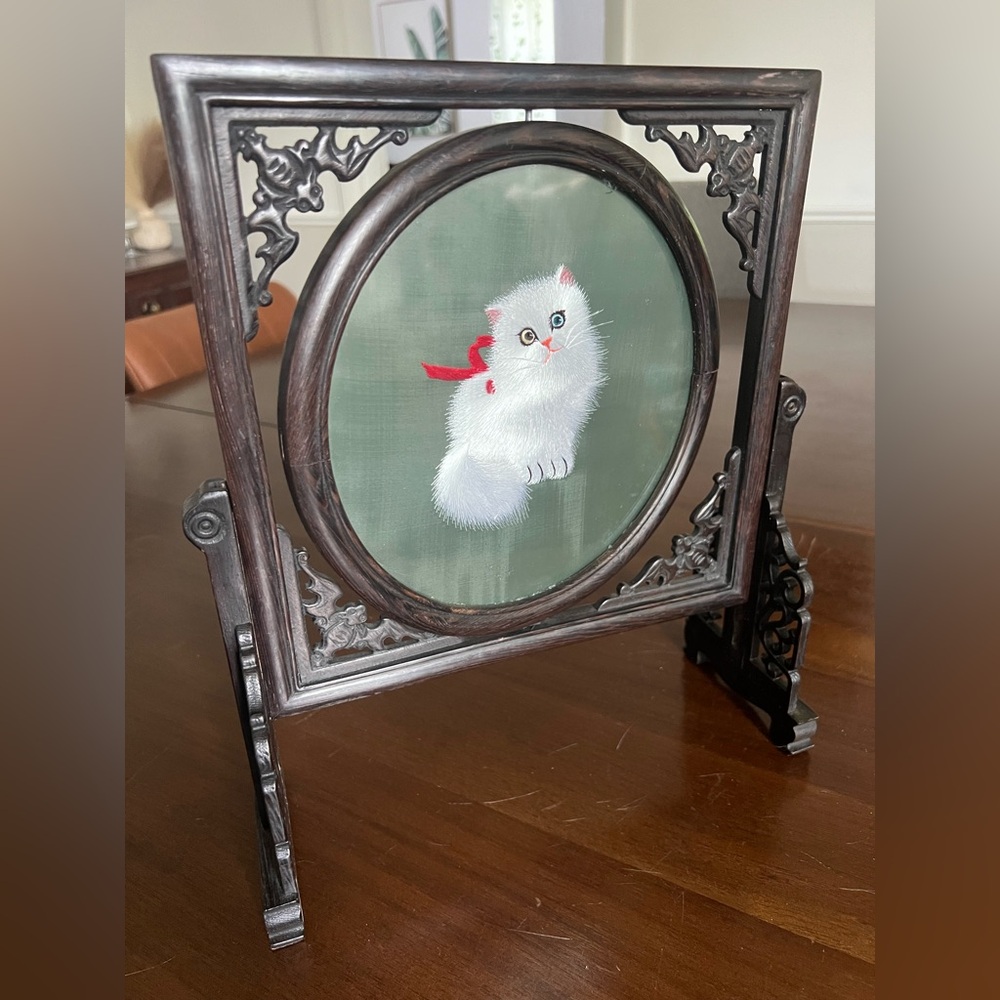 Vintage Chinese needlepoint silk decor